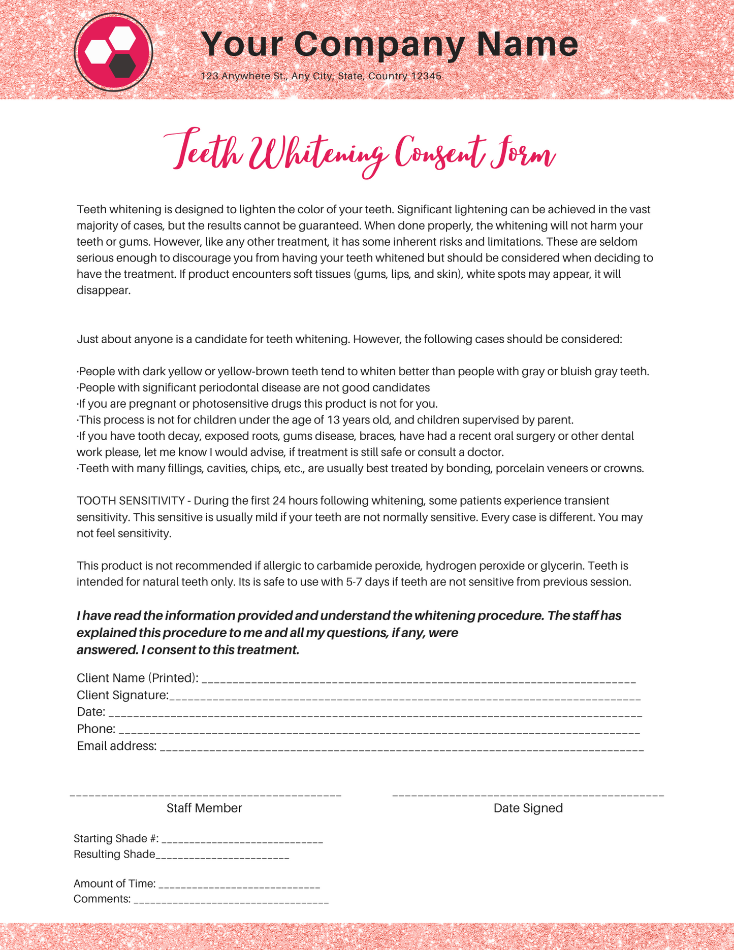 TEETH WHITENING CONSENT FORM TEMPLATE
