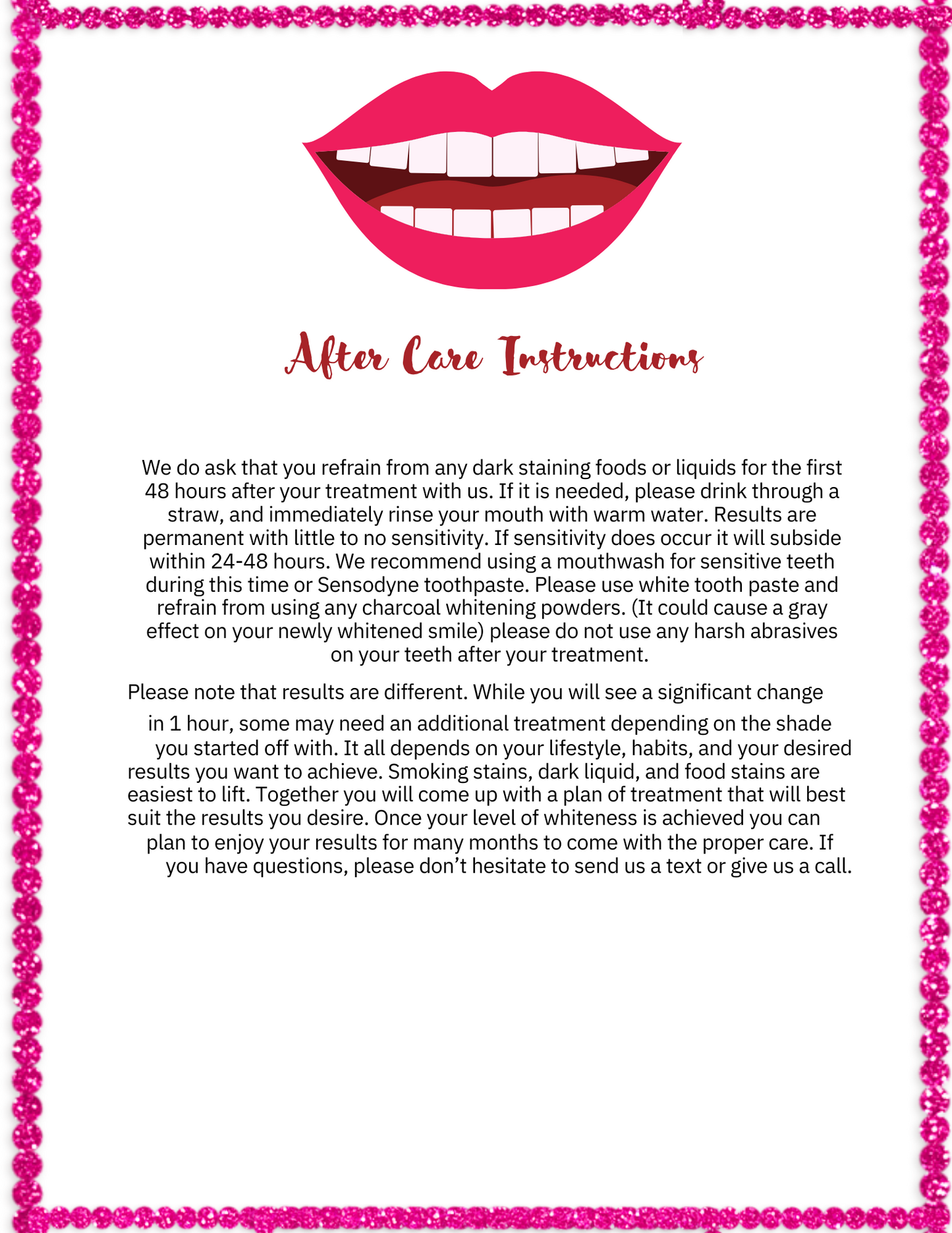 Teeth Whitening AfterCare Instructions