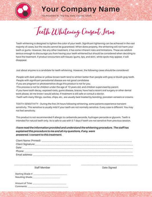 TEETH WHITENING CONSENT FORM TEMPLATE
